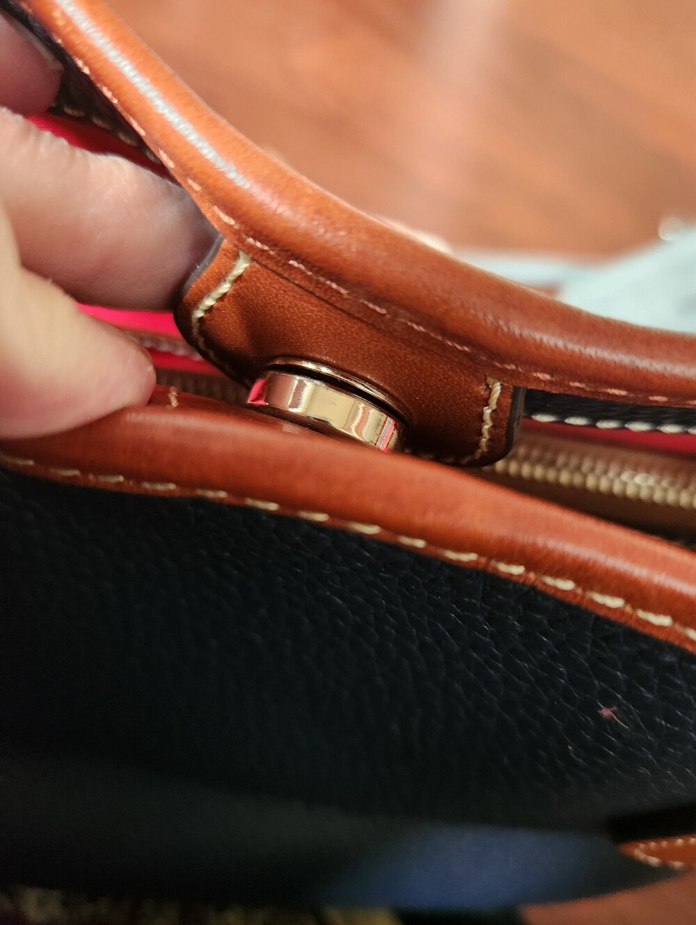 Dooney & Bourke Navy And TanPebbled Leather Brielle  Tote Satchel Shoulder Bag - Picture 8 of 11